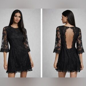 Lulus Black Lace Open Back Dress Romantic Sheer Floral Lace Elegant Flowy Hem